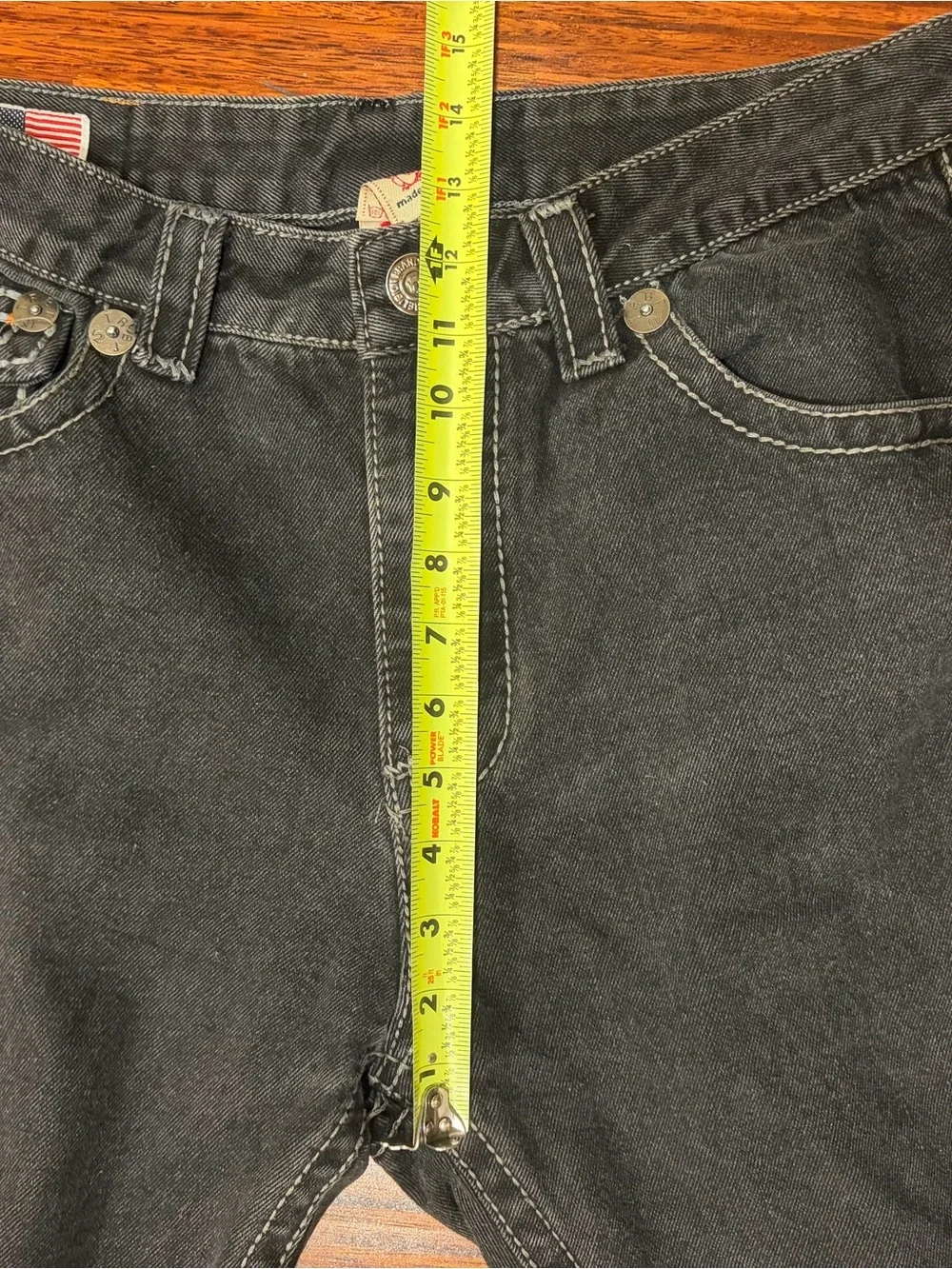 Vintage True Religion Ricky Black Big T Denim Jeans Mens Size 36x32 Flap Pocket